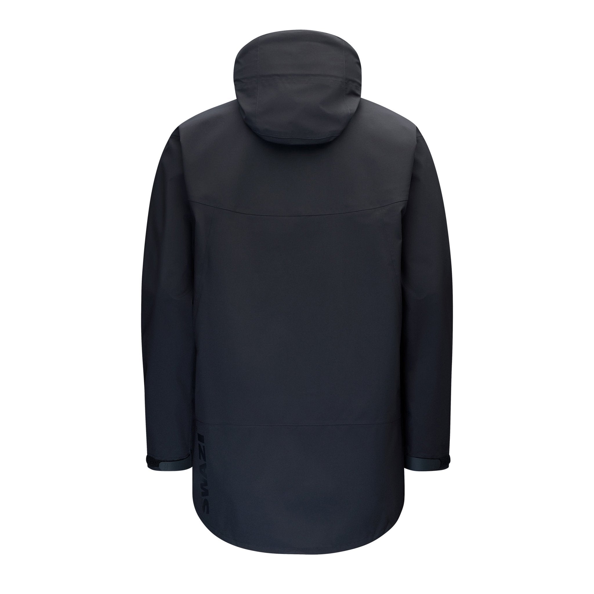 Back view of the Swazi Sentinel Ultralite in black – weatherproof hunting jacket