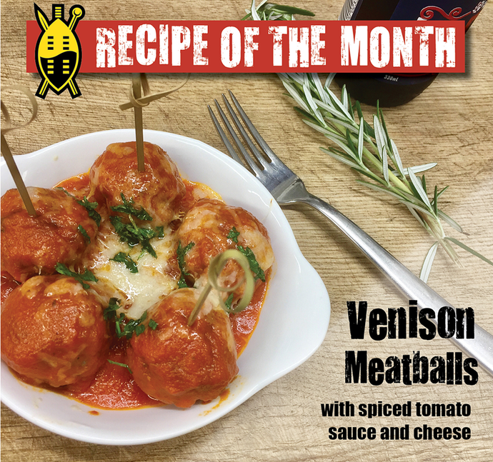 Venison meatballs with spiced tomato sauce and cheese